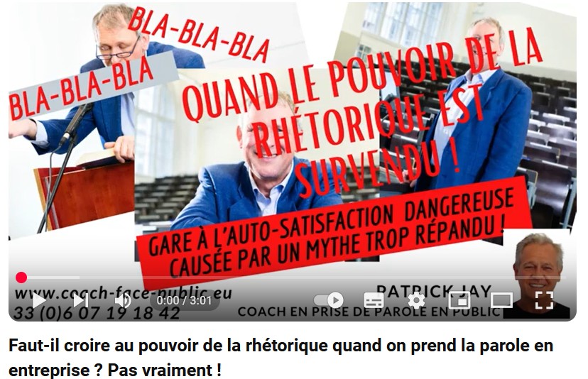 Patrick JAY, coach en prise de parole en public professionnelle met en garde contre la présentation de la rhétorique comme arme fatale super puissante de la prise de parole en public. Il saisit l'occasion de la sortie d'un livre universitaire sur le sujet pour rappeler que le contexte et les publics de l'entreprise n'ont rien à voir avec ceux des tribunaux et encore moins des anphitéatres universitaires... Vigilance, donc !